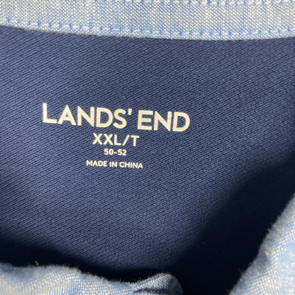 Lands End Polo Shirt Mens XXL Tall Blue Contrast Chambray Collar Preppy Golf